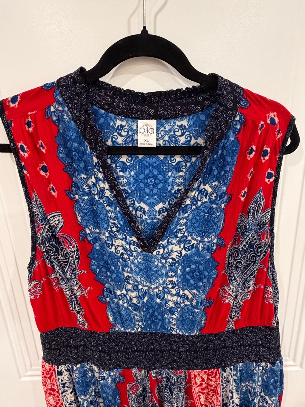 Bila Red & Blue Paisley V-Neck Maxi Dress XL - Picture 3 of 9